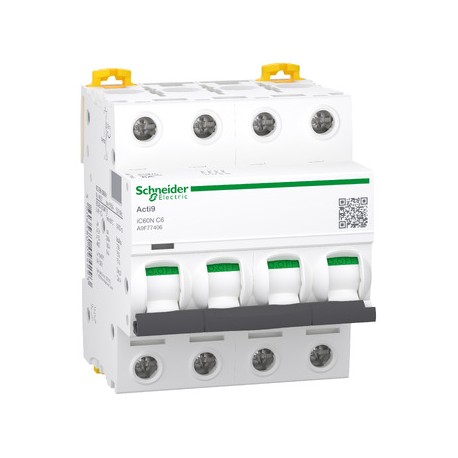 Schneider - Acti9 iC60N Disjoncteur - 6A - 4P - courbe C - 10kA 400V - Réf : A9F77406