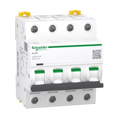 Schneider - Acti9 iC60N Disjoncteur - 40A - 4P - courbe C - 10kA 400V - Réf : A9F77440