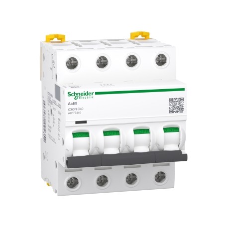 Schneider - Acti9 iC60N Disjoncteur - 40A - 4P - courbe C - 10kA 400V - Réf : A9F77440