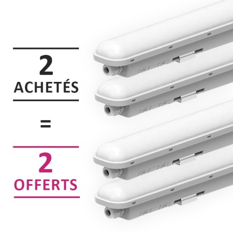 Miidex Lighting - 4 Boitiers étanches LED intégrées dont 2 OFFERTS - Traversant - 4000°k - 50W - IP65 - 1500mm - Réf : 101059(4)