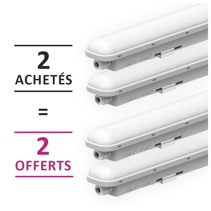 Miidex Lighting - 4 Boitiers étanches LED intégrées dont 2 OFFERTS - Traversant - 4000°k - 50W - IP65 - 1500mm - Réf : 101059(4)