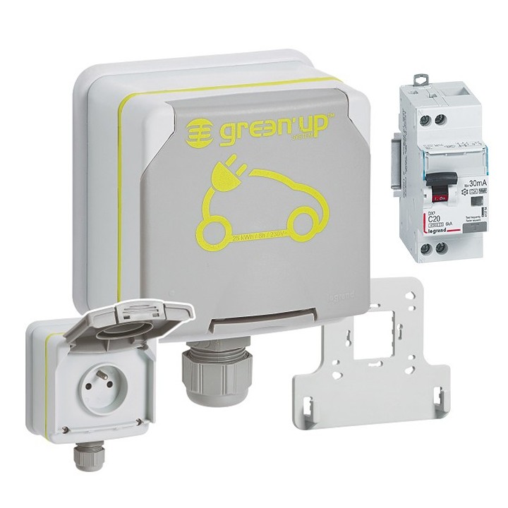 Legrand - Kit prise saillie étanche Green'Up pour véhicule électrique + disjoncteur différentiel - 20A - Réf : 090471+410754