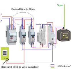 Legrand - Kit recharge véhicule électrique + Compteur énergie + Contacteur + Prise Green'up Access - Réf: 069785L-03-Précablé