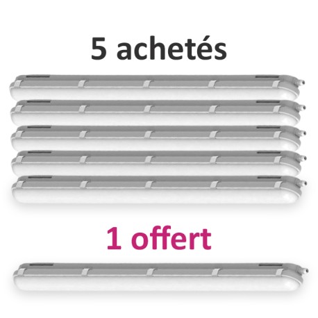 Miidex Lighting - 6 Boitiers étanches LED intégrées dont 1 OFFERT - Traversant - 4000°k - 30W - IP65 - 1200mm - Réf : 75810(6)