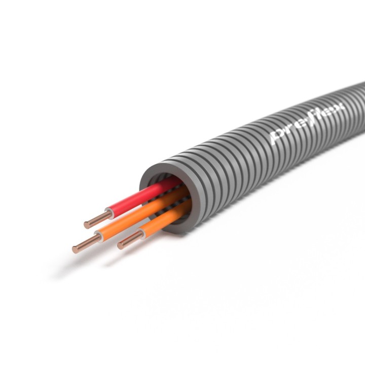 PREFLEX - Gaine électrique ICTA préfilée 3x1.5 mm² - O/O/R - Ø16 mm - Couronne de 100m - Réf : PFG16E31541