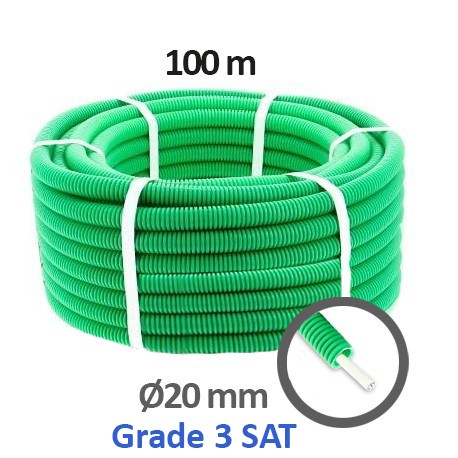 Qofil+ - Gaine électrique ICTA préfilée Grade 3 SAT 2200MHZ F/FTP D20 - Couronne de 100m - Réf : QOF20PTTG3S