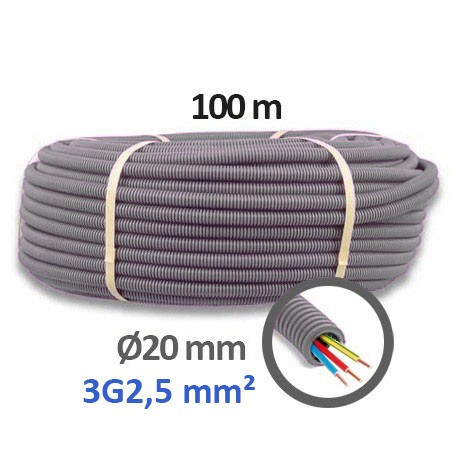 Qofil+ - Gaine électrique ICTA préfilée 3G2,5 R/B/VJ D20 - Couronne de 100m - Réf : QOF2032501