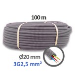 Qofil+ - Gaine électrique ICTA préfilée 3G2,5 R/B/VJ D20 - Couronne de 100m - Réf : QOF2032501