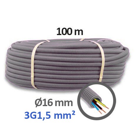 Qofil+ - Gaine électrique ICTA préfilée 3G1.5 mm² - N/B/VJ - Ø16 mm - Couronne de 100m - Réf : QOF1631502