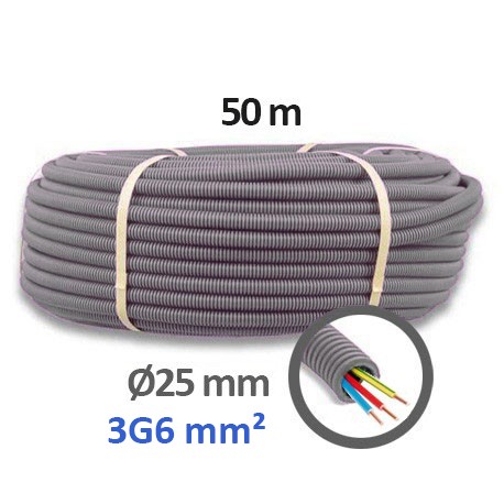 Qofil+ - Gaine électrique ICTA préfilée 3G6 mm² - R/B/VJ - Ø25 mm - Couronne de 50m - Réf : QOF2536001B