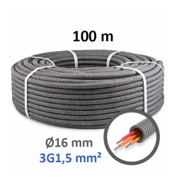 PREFLEX - Gaine électrique ICTA préfilée 3G1.5 mm² - O/O/R - Ø16 mm - Couronne de 100m - Réf : PFG16E31541