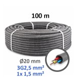 PREFLEX - Gaine électrique ICTA préfilée - 3G2.5 mm² + 1x1.5 mm² - B/R/VJ + N - Ø20 mm - Couronne de 100m - Réf : PFG20E32511502