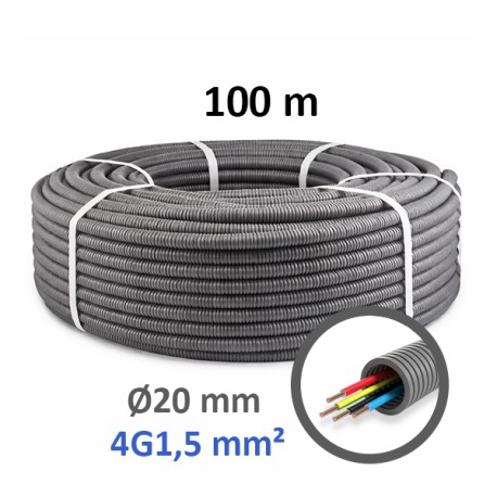 PREFLEX - Gaine électrique ICTA préfilée - 4G1.5 mm² - B/N/R/VJ - Ø20 mm - Couronne de 100m - Réf : PFG20E41502