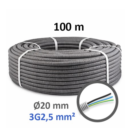 Preflex - Gaine électrique ICTA préfilée 3G2,5 mm² - N/B/VJ - Ø20 mm - Couronne de 100m - Réf : PFG20E32502