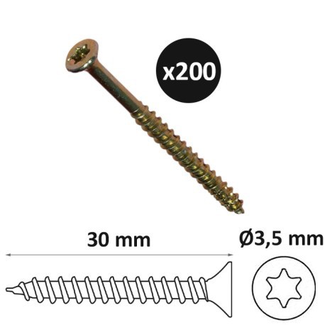 ING - Vis à bois Torx tête fraisée Ø3.5mm x longueur 30mm - Boite de 200 - Réf : INGA199300