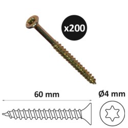 ING - Vis à bois Torx tête fraisée Ø4mm x longueur 60mm - Boite de 200 - Réf : INGA199322