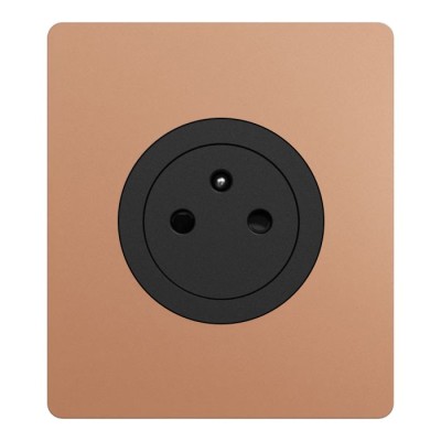 Schneider Odace - prise 2P+T affleurante noir onyx - bornes auto - 10AX - avec plaque Architecte effet Cuivre - Réf: S940052-PAC
