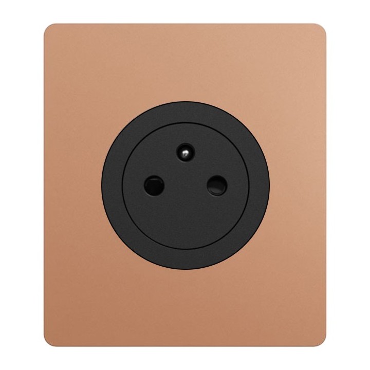 Schneider Odace - prise 2P+T affleurante noir onyx - bornes auto - 10AX - avec plaque Architecte effet Cuivre - Réf: S940052-PAC