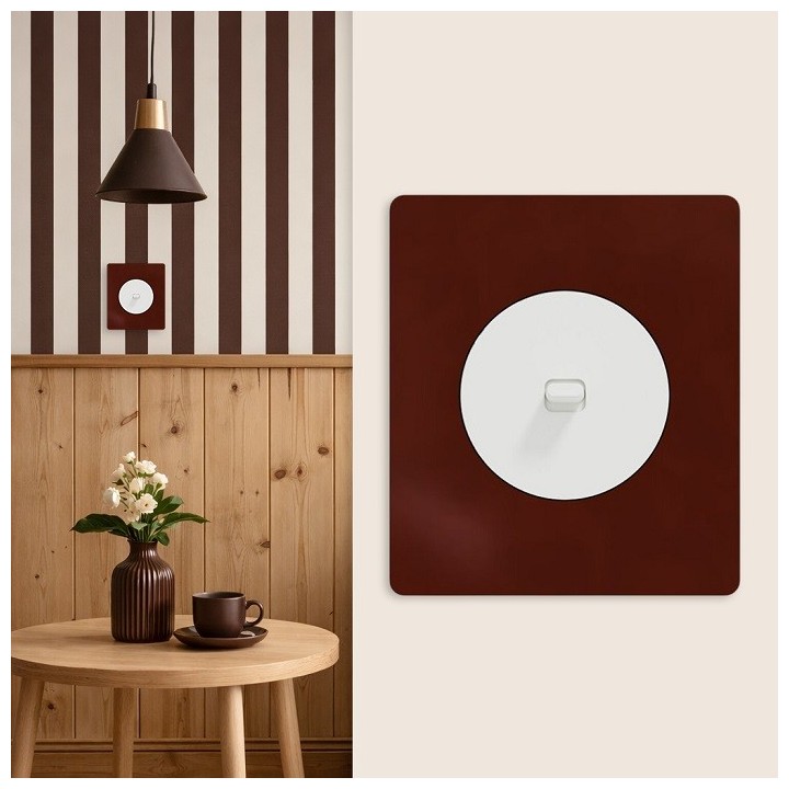 Schneider Odace - va-et-vient ou poussoir blanc craie à levier avec plaque Architecte Sienne émaillé - Réf : S920203-PAS