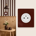 Schneider Odace - prise 2P+T affleurante blanc craie - bornes auto - avec plaque Architecte Sienne émaillé - Réf : S920052-PAS