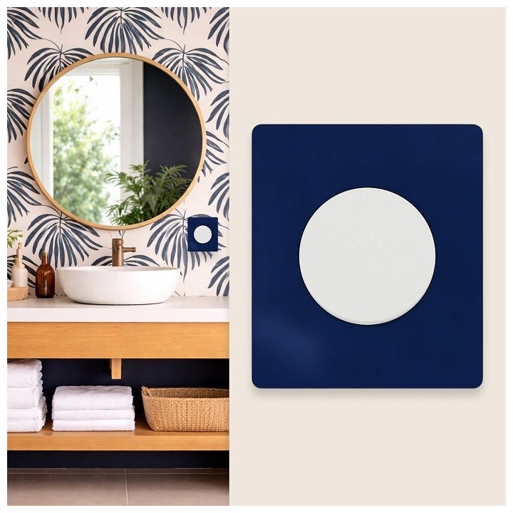 Schneider Odace - va-et-vient ou poussoir blanc craie avec plaque Architecte Bleu émaillé - Réf : S920204-PABE