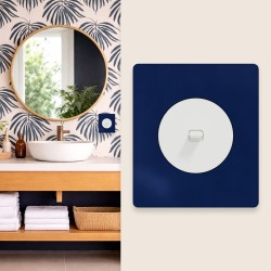 Schneider Odace - va-et-vient ou poussoir blanc craie à levier avec plaque Architecte Bleu émaillé - Réf : S920203-PABE