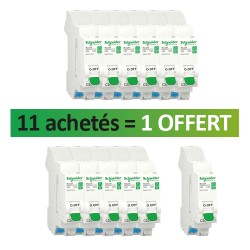 Schneider - Resi9 XE - Lot de 12 disjoncteurs modulaires - 1P+N - 20A - courbe C - embrochable - 1 OFFERT - Réf : R9EFC620(12)