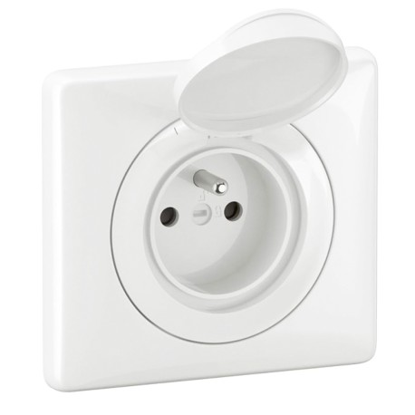 Legrand - Prise de courant avec terre Céliane Surface avec plaque étanche - Blanc - Réf : 099170