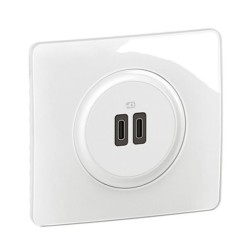 Legrand Céliane - Double prise chargeur USB Type C - 20W - Charge rapide - Complet - Blanc - Réf : CM0154-P