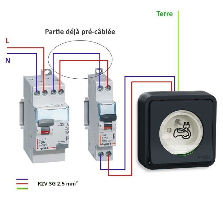 Legrand - Kit recharge véhicule électrique + Prise Mureva Styl encastrée noir - Réf : 36011-01-Précablé