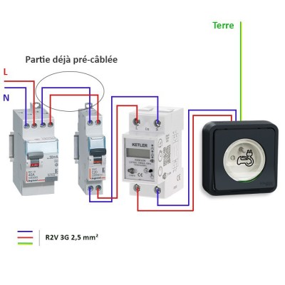 Legrand - Kit recharge pour véhicule électrique + Compteur énergie WIFI + Prise Mureva Styl encastrée - Réf : 36011-04-Précablé