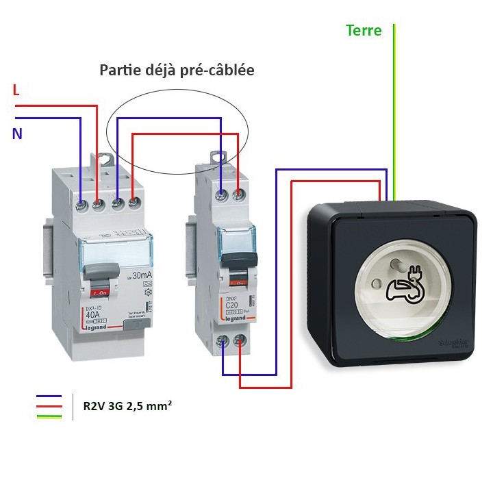 Legrand - Kit recharge pour véhicule électrique + Prise Mureva Styl saillie noir - Réf : 36010-01-Précablé