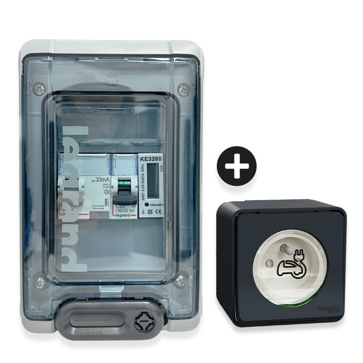 Legrand - Kit recharge pour véhicule électrique + Compteur énergie 45A + Prise Mureva Styl saillie - Réf: 36010-02-Précablé