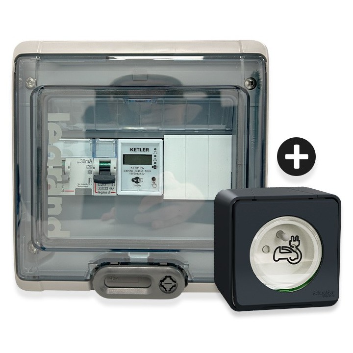 Legrand - Kit recharge pour véhicule électrique + Compteur énergie WIFI + Prise Mureva Styl - Réf : 36010-04-Précablé