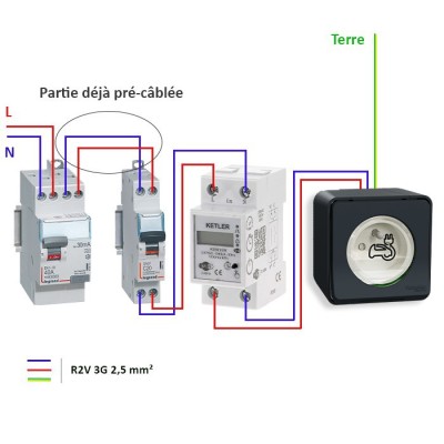 Legrand - Kit recharge véhicule électrique + Compteur énergie WIFI + Prise Mureva Styl saillie noir - Réf : 36010-04-Précablé
