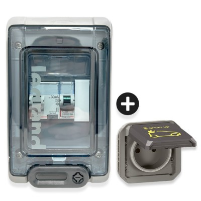 Legrand - Kit recharge pour véhicule électrique + Prise Green Up encastrée - Réf : 069885L-01-Précablé