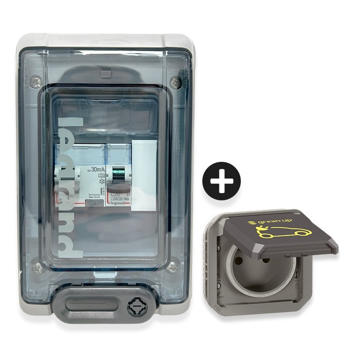 Legrand - Kit recharge pour véhicule électrique + Prise Green Up encastrée - Réf : 069885L-01-Précablé