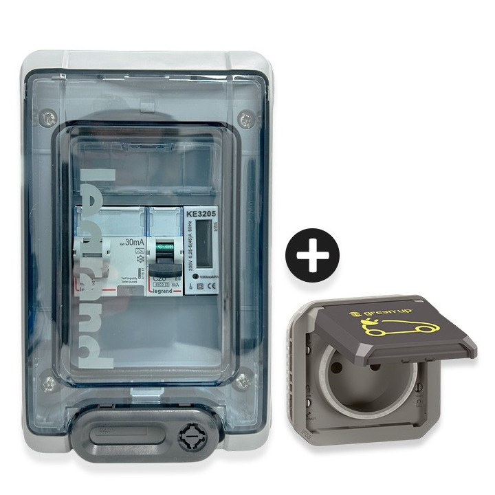 Legrand - Kit recharge pour véhicule électrique + Compteur énergie 45A + Prise Green'up encastrée - Réf : 069885L-02-Précablé