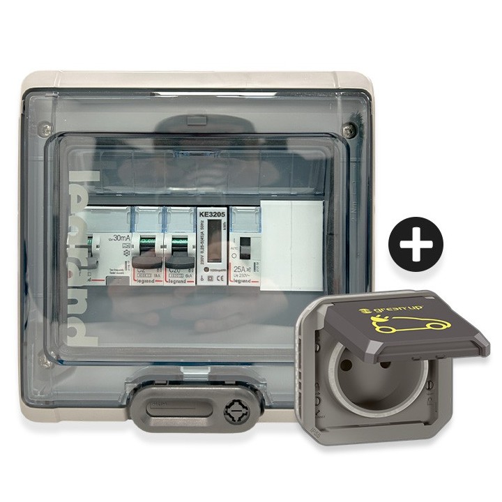 Legrand - Kit recharge pour véhicule électrique + Compteur énergie + Contacteur + Prise Green'up - Réf : 069885L-03-Précablé