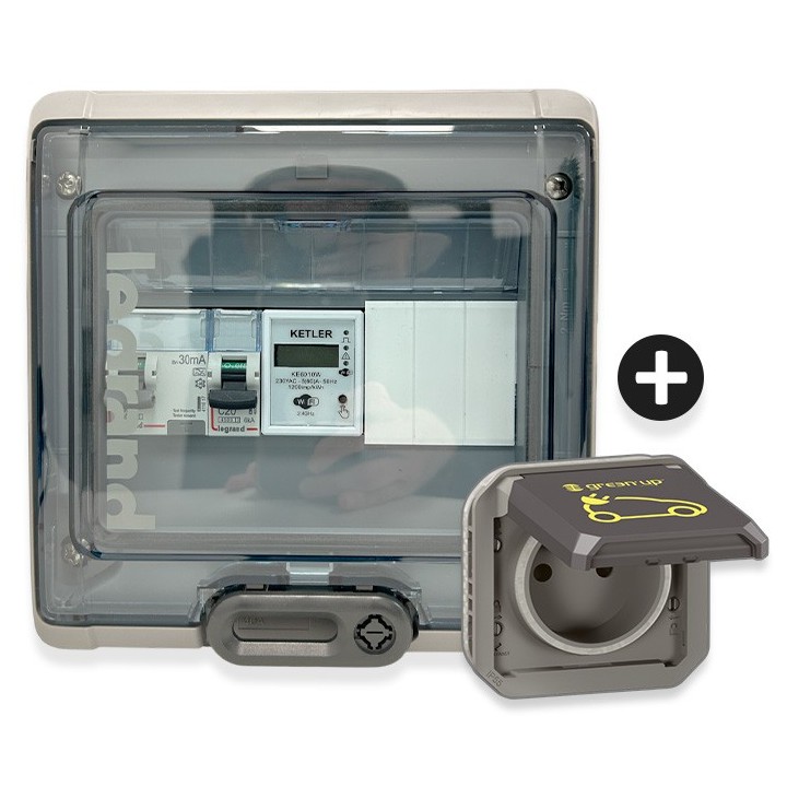 Legrand - Kit recharge pour véhicule électrique + Compteur énergie WIFI + Prise Green'up encastrée - Réf : 069885L-04-Précablé