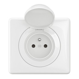 Legrand Céliane - Prise de courant 2P+T avec enjoliveur à volet et plaque étanche IP44 - Blanc - Réf : CG8111