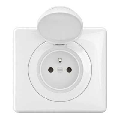 Legrand Céliane - Prise de courant 2P+T avec enjoliveur à volet et plaque étanche IP44 - Blanc - Réf : CG8111
