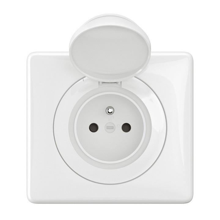 Legrand Céliane - Prise de courant 2P+T avec enjoliveur à volet et plaque étanche IP44 - Blanc - Réf : CG8111