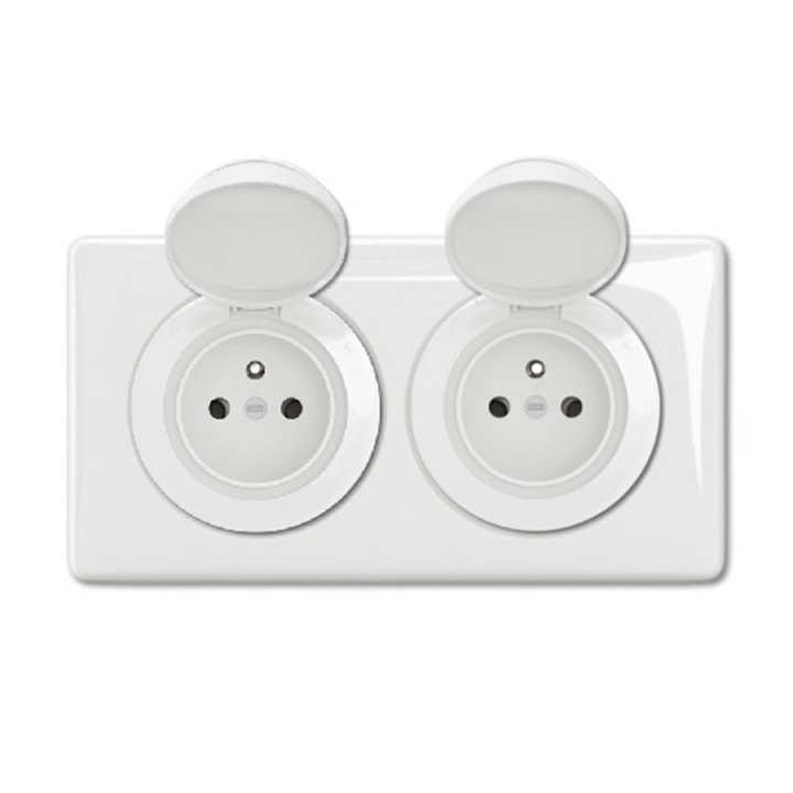 Legrand - Prise de courant double avec enjoliveur à volet et plaque étanche IP44 - Blanc - Réf : CP2702-P