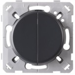 Ohmtec - EPURE - Interrupteur ou va et vient double Anthracite avec Plaque alu brossé noir - Complet - Réf : 480701O-P02