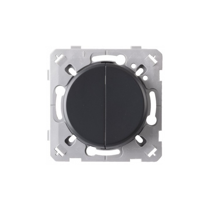 Ohmtec - EPURE - Interrupteur ou va et vient double Anthracite avec Plaque alu brossé noir - Complet - Réf : 480701O-P02