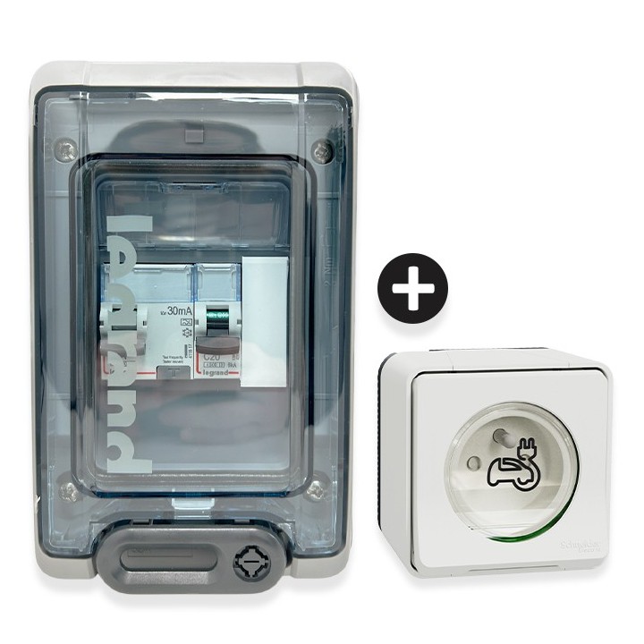 Legrand - Kit recharge pour véhicule électrique + Prise Schneider Mureva Styl saillie - Blanche - Réf : 39010-01-Précablé