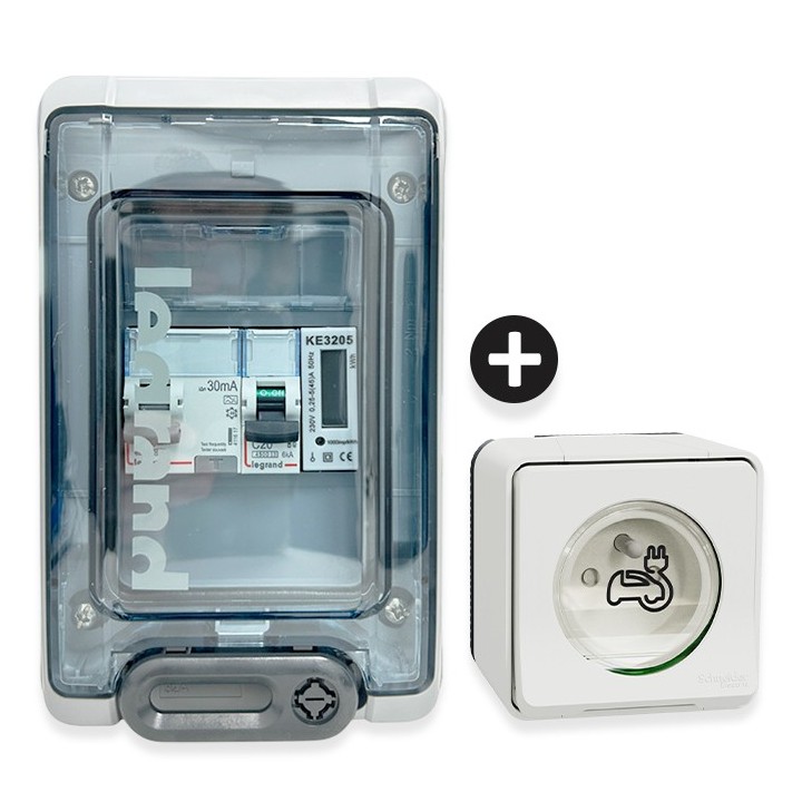 Legrand - Kit recharge véhicule électrique + Compteur énergie 45A + Prise Mureva Styl saillie - Blanche - Réf: 39010-02-Précablé
