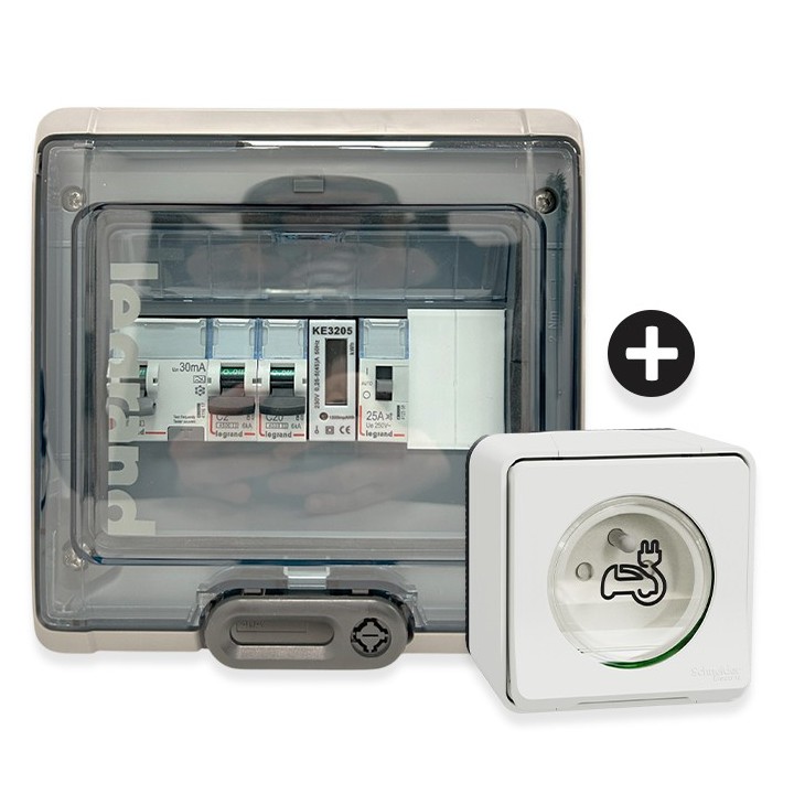 Legrand - Kit recharge véhicule élec + Compteur énergie + Contacteur + Prise Mureva saillie - Blanche - Réf: 39010-03-Précablé