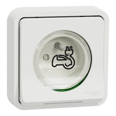 Schneider Mureva Styl - Prise courant 2P+T renforcée pour véhicule électrique - IP55 IK08 - encastre - blanc - Réf : MUR39011